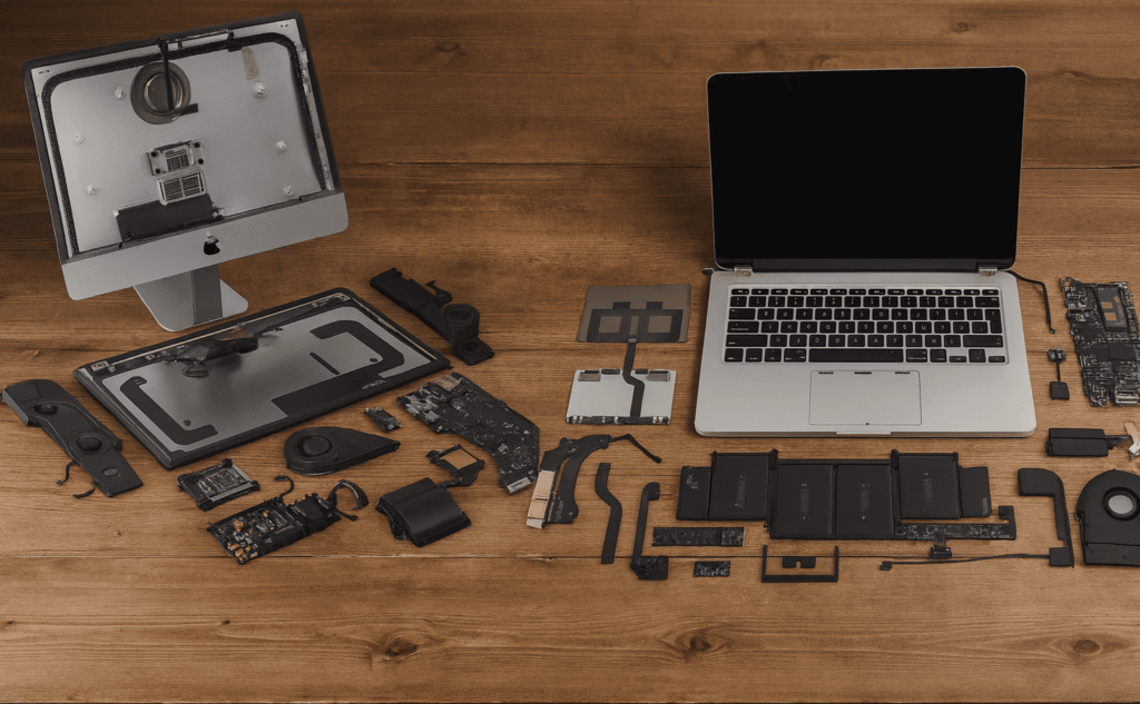 reparation ordinateurs apple aix marseille un imac et un macbook air démontés qui attendre d'être réparés